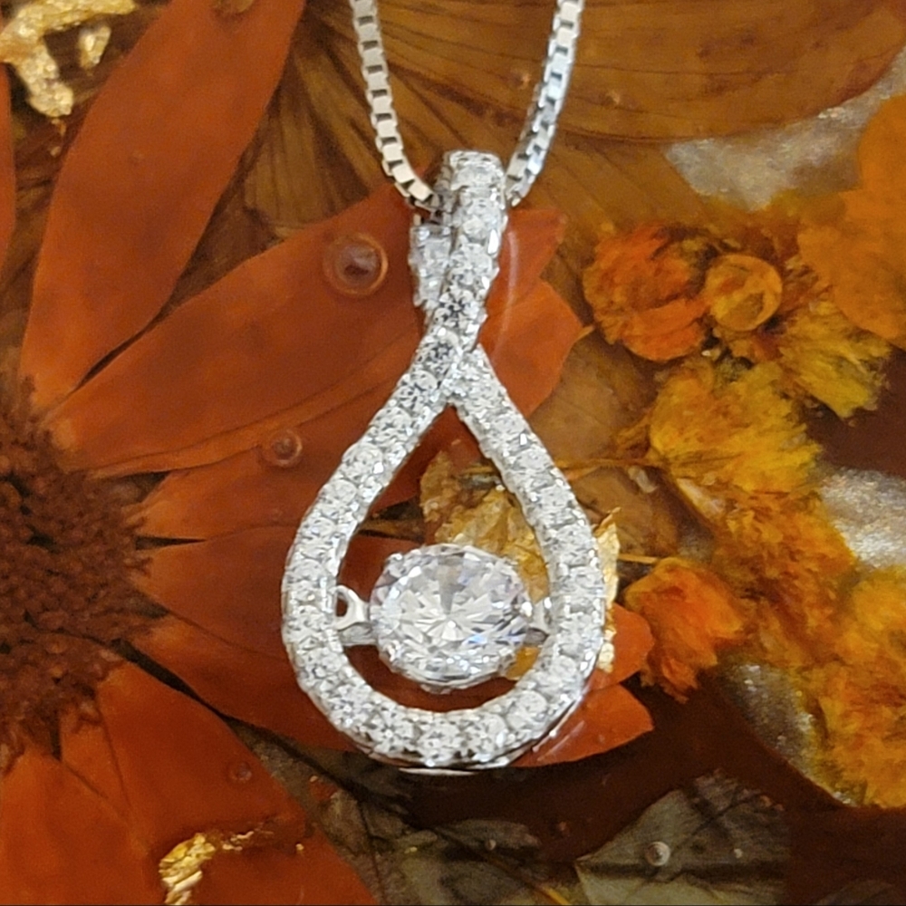 14K Gold Plated 925 Silver Infinity CZ Dancing Necklace 1CT NWT